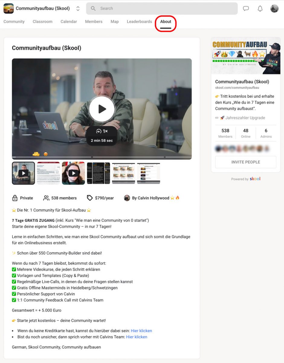 Die Skool About-Seite ist das Aushängeschild deiner Community und funktioniert wie eine Sales Page