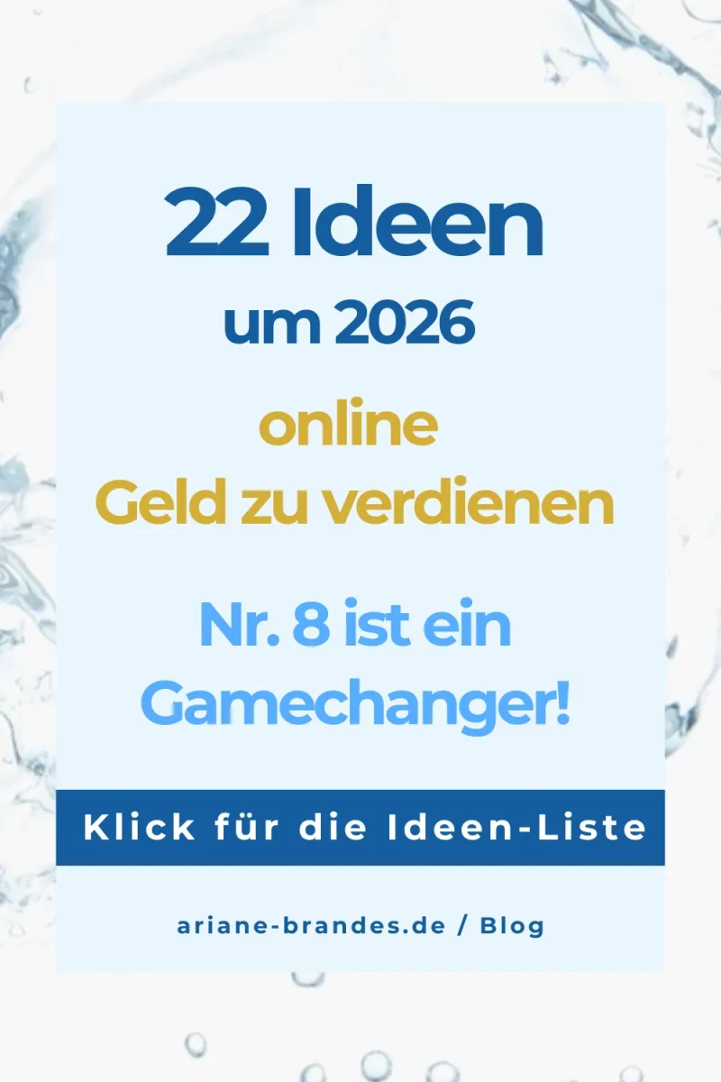 Pinterest Info-Grafik: «22 Ideen, um 2026 online Geld zu verdienen» mit einer Ideen-Liste von Community-Strategin, die sich im Blogbeitrag befindet.